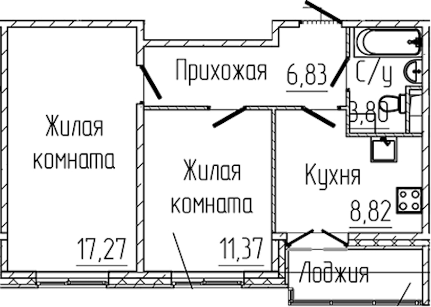 2-комнатная квартира 49.9 м², 2/8 эт., ЖК «SERTOLOVO PARK»